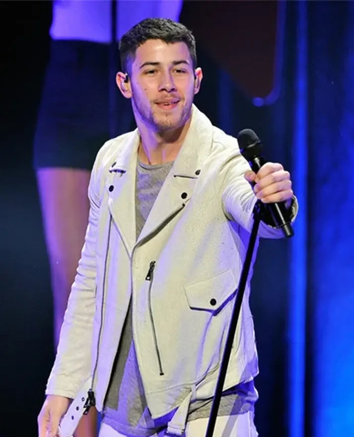 Nick Jonas White Leather Jacket