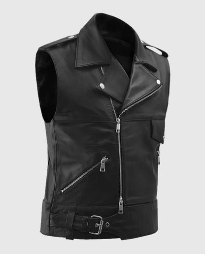Men’s Biker Leather Vest with Buckled Strap