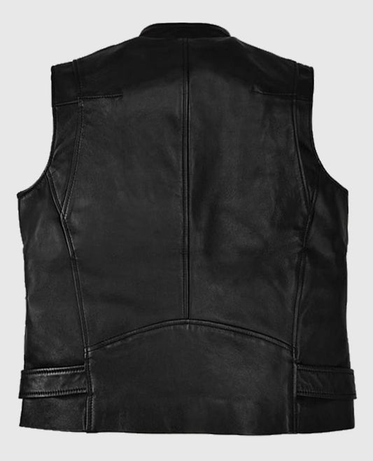 Men’s Black Belted Biker Vest with White Highlights