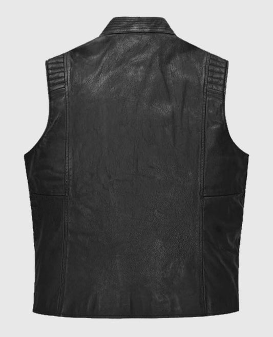 Men’s Quilted Black Leather Biker Vest