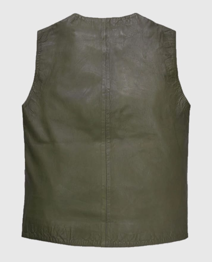 Men's Green Washed and Wax Leather Vest