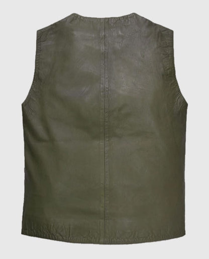 Men's Green Washed and Wax Leather Vest
