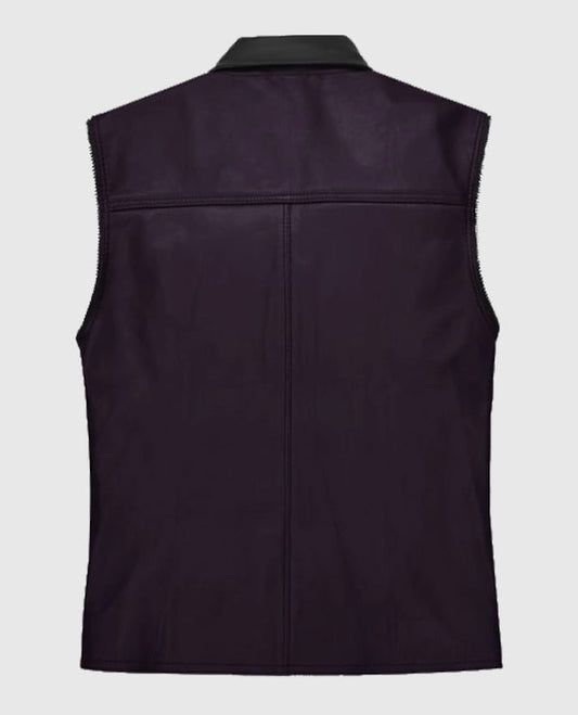 Men’s Two-Tone Purple and Black Biker Leather Vest