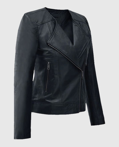 Women's Dark Blue Leather Jacket