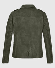 Women's Olive Suede Moto Leather Jacket