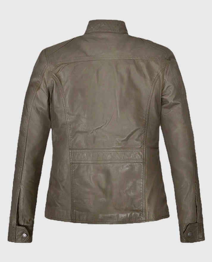 Gray Washed & Wax Scarlett Johansson Leather Jacket