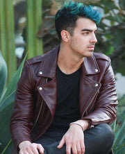 Joe Jonas Maroon Leather Jacket