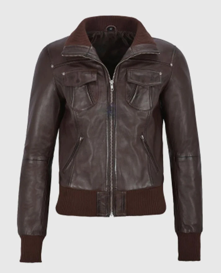 Women's Aviator Brown Bomber Leather Jacket