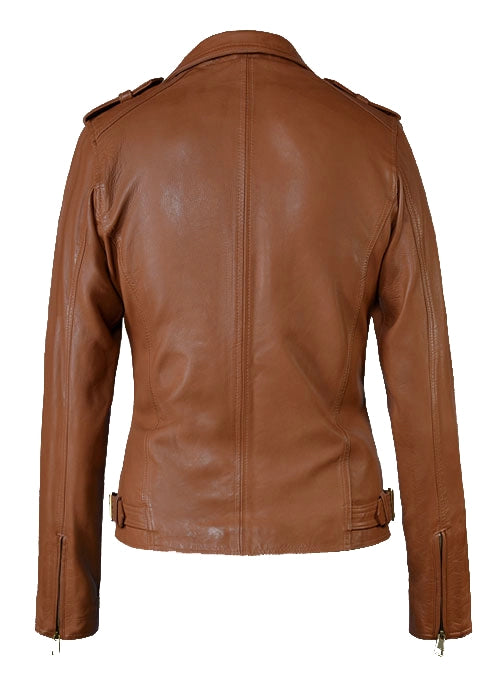 Women's Brown Biker Leather Jacket - second image