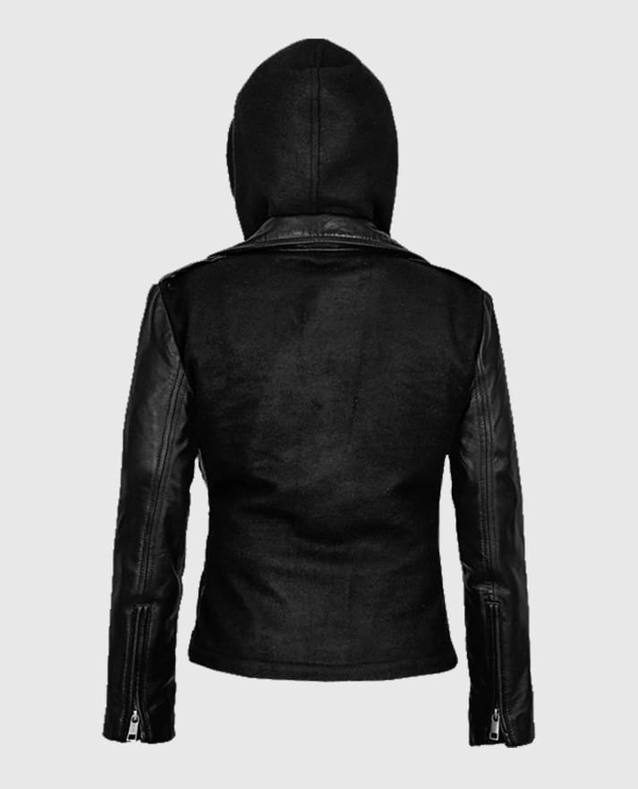 Women's Hooded Biker Leather Jacket - second image