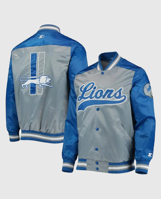 Detroit Lions The Tradition II Grey and Blue Varsity Jacket