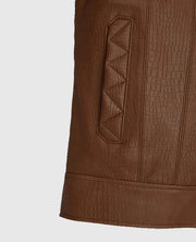 Men’s Brown Leather Trucker Jacket