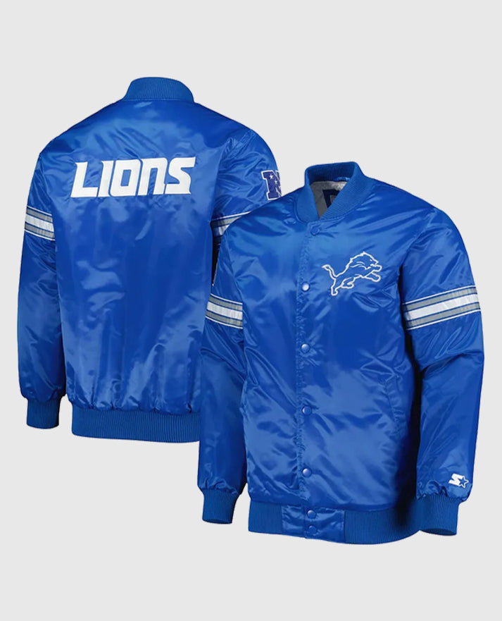 Detroit Lions The Pick and Roll Blue Satin Jacket