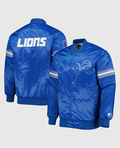 Detroit Lions The Pick and Roll Blue Satin Jacket