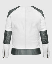 Women's White & Silver Quilted Moto Jacket