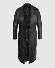 Selena Gomez Black Leather Long Coat