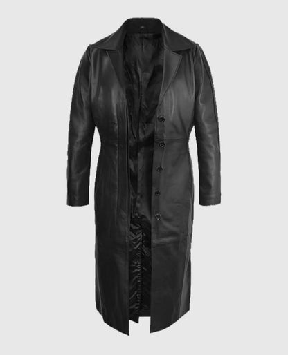 Black Selena Gomez Leather Long Coat