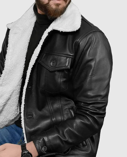 Men’s Black Leather Sherpa Style Jacket