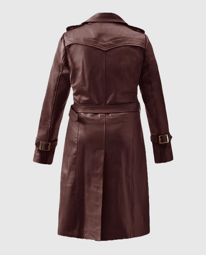 Women's Soft Maroon Wax Halcon Leather Trench Coat