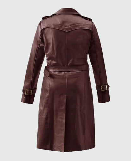 Women's Soft Maroon Wax Halcon Leather Trench Coat