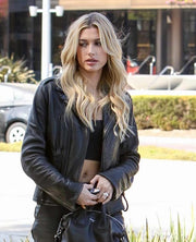 Hailey Baldwin Bieber Black Leather Jacket