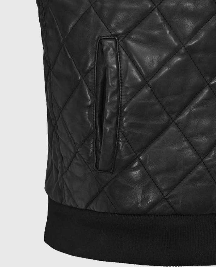 Men’s Black Quilted Hooded Leather Vest
