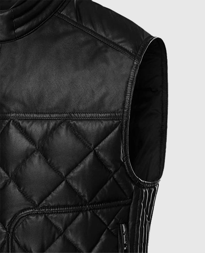 Men’s Leather Vest with Quilted Design