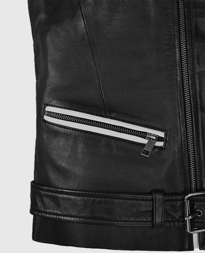 Men’s Black Belted Biker Vest with White Highlights