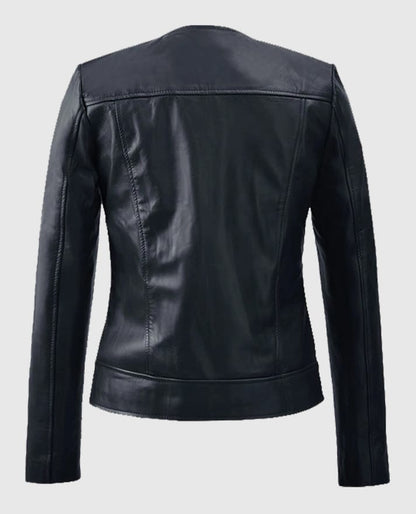 Women's Dark Blue Leather Jacket