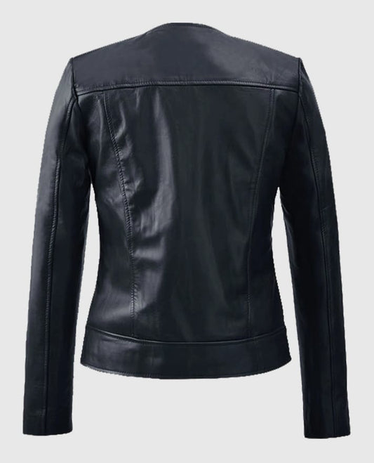 Women's Dark Blue Leather Jacket