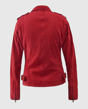 Women's Red Suede Biker Leather Jacket