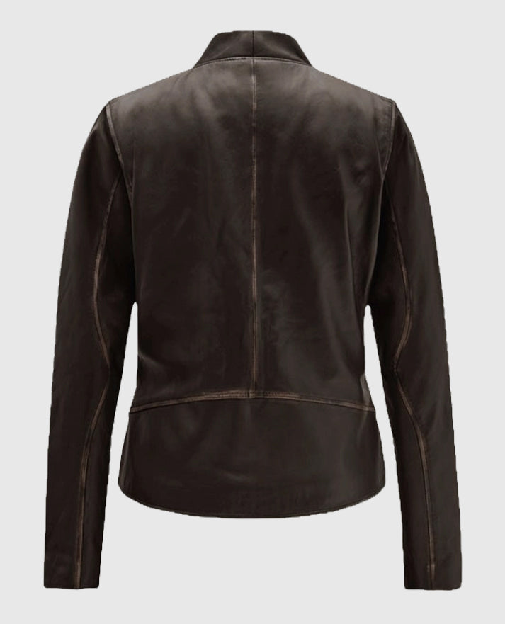 Women's Rubbed Brown Leather Jacket - second image