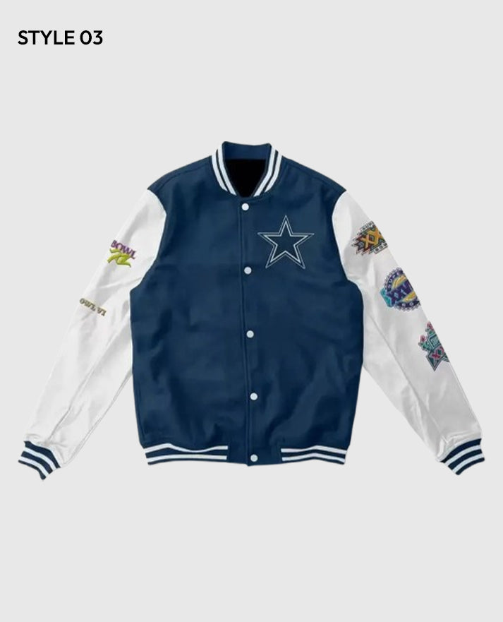 Dallas Cowboys Super Bowl 5x Champions Navy/White Varsity Jacket