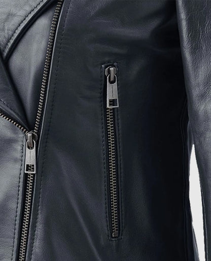 Women's Dark Blue Leather Jacket
