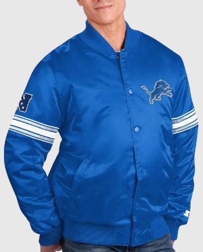 Detroit Lions The Pick and Roll Blue Satin Jacket