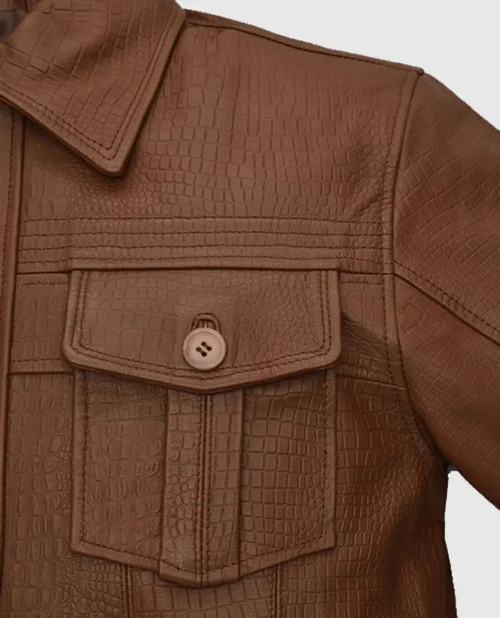 Men’s Brown Leather Trucker Jacket