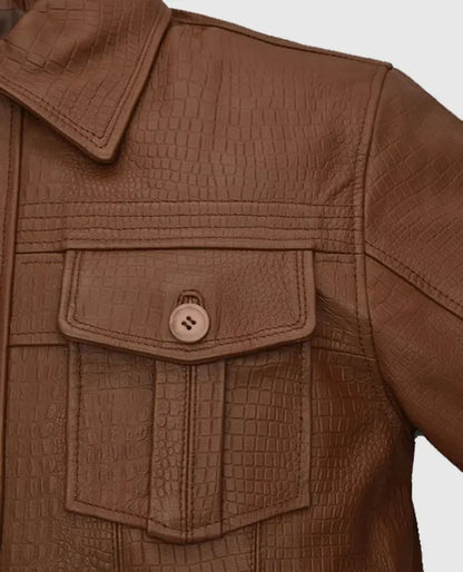 Men’s Brown Leather Trucker Jacket