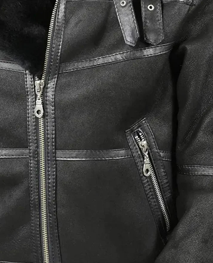 Men's Aviator B16 Sheepskin Black Shearling Jacket