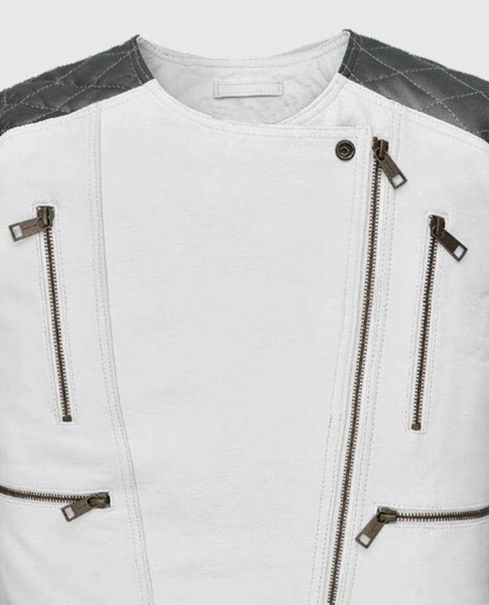 Women's White & Silver Quilted Moto Jacket