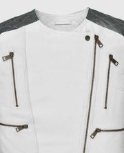 Women's White & Silver Quilted Moto Jacket
