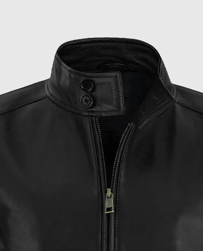 Men's Black Cafe Racer Leather Jacket 