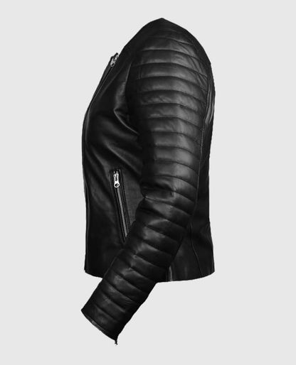 Women's Black Quilted Biker Leather Jacket