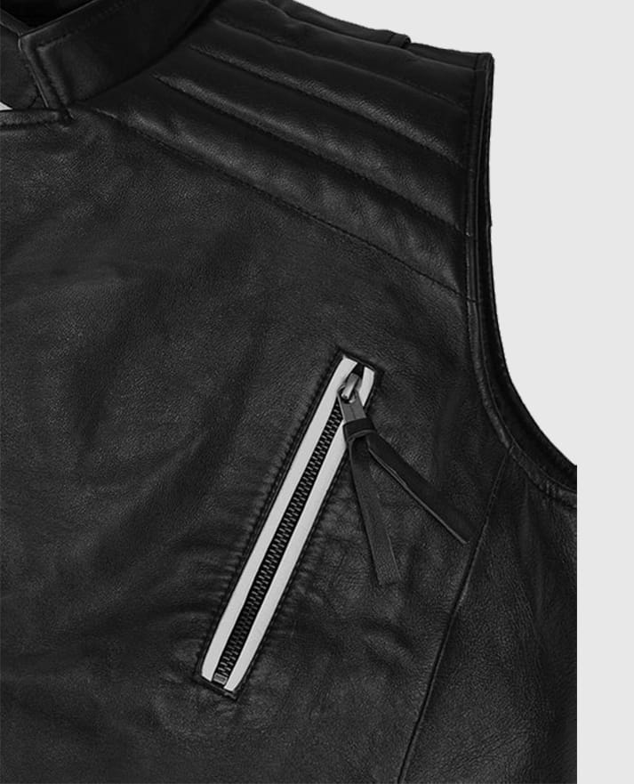 Men’s Black Belted Biker Vest with White Highlights