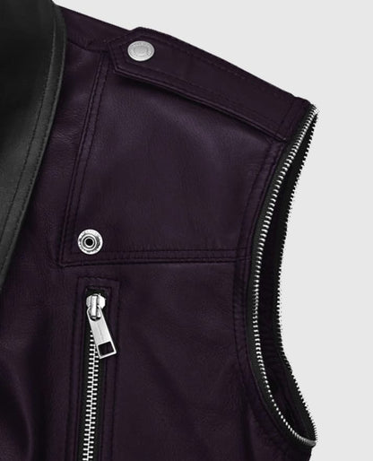 Men’s Two-Tone Purple and Black Biker Leather Vest