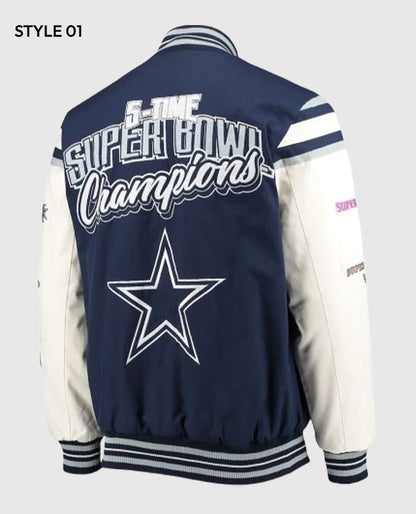 Dallas Cowboys Super Bowl 5x Champions Navy/White Varsity Jacket