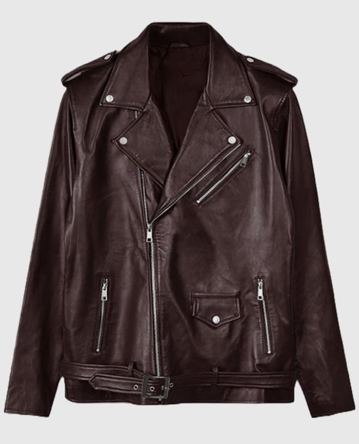 Joe Jonas Maroon Leather Jacket