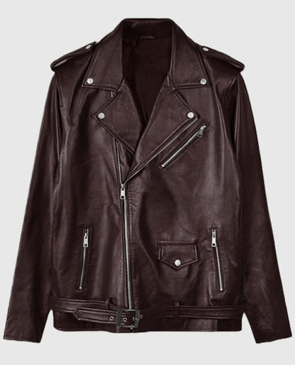 Joe Jonas Maroon Leather Jacket