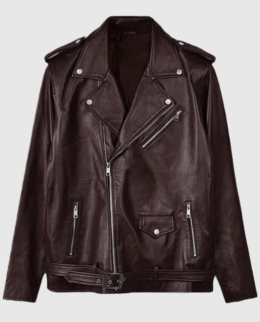 Joe Jonas Maroon Leather Jacket