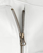 Women's Round Neck White Biker Leather Jacket
