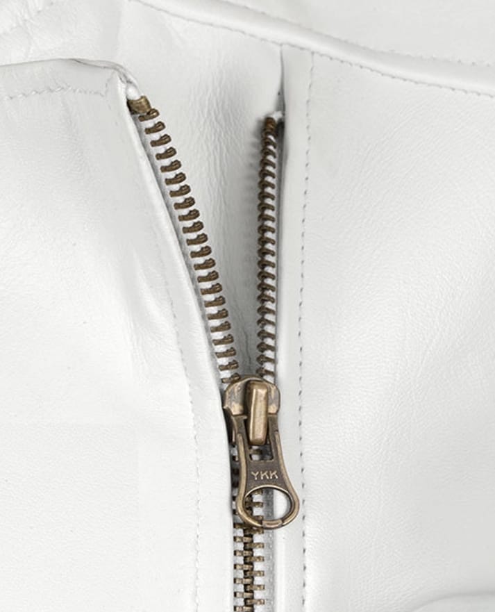Women's Round Neck White Biker Leather Jacket
